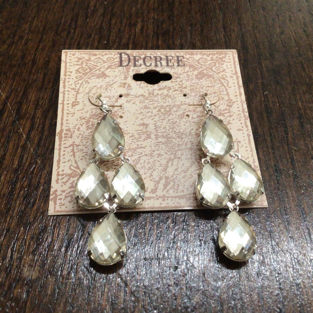 Decree long earrings with clear rhinestones. Brand new